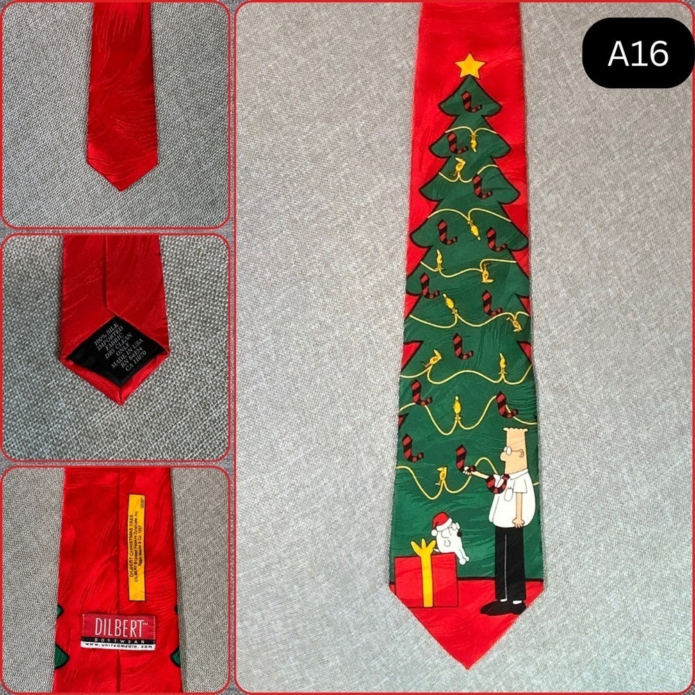 Vintage Dilbert Christmas Silk Tie Ralph Marlin Cartoon USA